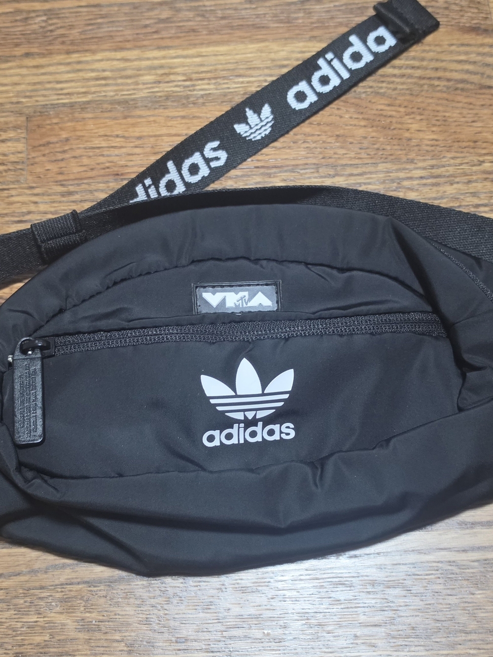 adidas Black Trefoil Belt Bag with White Logo